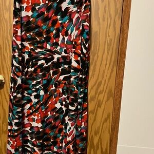 Kasper Asymmetrical Skirt in Red and Black Abstract